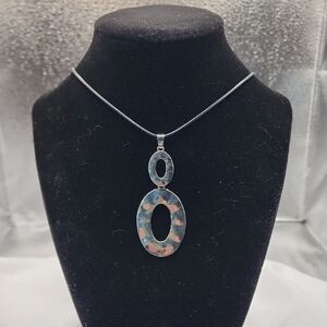Elegant  Oval Silver Pendant Necklace